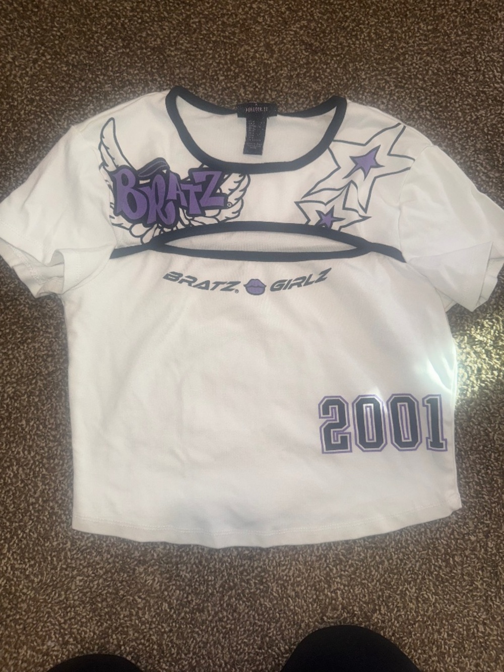 Bratz x Forever 21 Y2K Cutout Baby Tee White Purple Women’s Medium